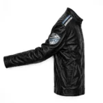 Geely Leather Jacket side view, black leather jacket
