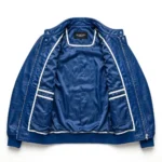 Ginetta Leather Jacket inner view, plain lining with inside pockets and Blackstone Jackets neck label