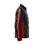 Honda NSX Leather Jacket side view, black with red panels and silver trim racer jacket