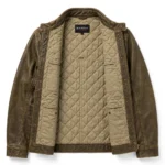 Jeep Leather Jacket inner lining view, khaki quilted cotton lining
