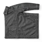 Jensen Leather Jacket side view, charcoal grey with silver trim grand tourer jacket with snap-down collar
