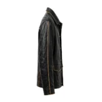 Lagonda Leather Jacket side view, black with gold trim heritage cruiser jacket with shirt-style collar