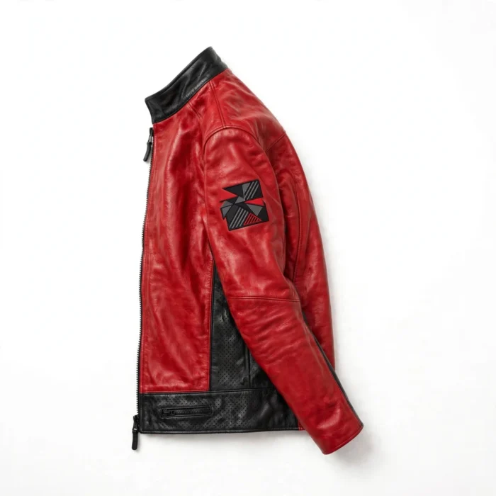 Mastretta Leather Jacket side view, racing red leather jacket