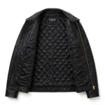 Maybach Leather Jacket inner lining view, quilted black satin lining