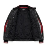 McLaren Leather Jacket inner view, plain lining with inside pockets and Blackstone Jackets neck label