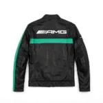 Mercedes-AMG Leather Jacket back view, black with petronas-green accents racer jacket