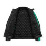 Mercedes-AMG Leather Jacket inner lining view, quilted black satin lining