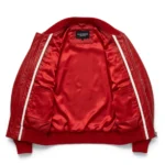 Mini Leather Jacket inner view, plain lining with inside pockets and Blackstone Jackets neck label