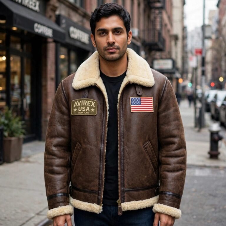 Avirex USA Brown Shearling B-3 Leather Flight Jacket | Blackstone Jackets