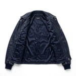 Oldsmobile Leather Jacket inner lining view, navy satin lining
