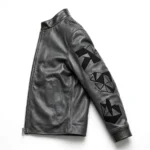 Pagani Leather Jacket side view — carbon grey hypercar racer jacket with sleeve embroidery