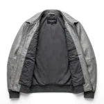 Pininfarina Leather Jacket inner view — plain lining with inside pockets and Blackstone Jackets neck label