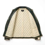 Saab Leather Jacket inner lining view, quilted cream satin lining