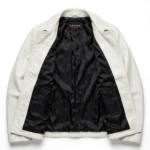 Tesla Leather Jacket inner lining view, black smooth satin lining