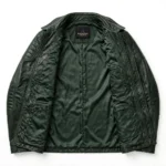 Troller Leather Jacket inner view, plain lining with inside pockets and Blackstone Jackets neck label