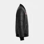 USA Black Men's Embroidered Leather Jacket side view - leather sleeve patch panels and regular fit | Blackstone Jackets