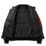 Volkswagen Golf Leather Jacket inner lining view, quilted black satin lining