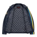 Volvo Leather Jacket inner lining view, quilted dark grey satin lining