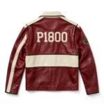 Volvo P1800 Leather Jacket back view, deep red with cream panels classic coupe cruiser jacket