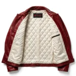 Volvo P1800 Leather Jacket inner lining view, quilted cream satin lining