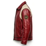 Volvo P1800 Leather Jacket side view, deep red with cream panels classic coupe cruiser jacket