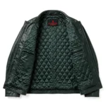 Wiesmann Leather Jacket inner lining view, quilted dark-green satin lining