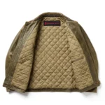 Wrangler Leather Jacket inner lining view, khaki quilted lining