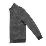 Xpeng Leather Jacket side view, charcoal grey leather jacket